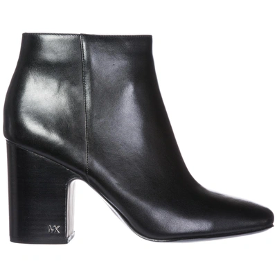 Shop Michael Kors Women's Leather Heel Ankle Boots Booties Elaine In Black