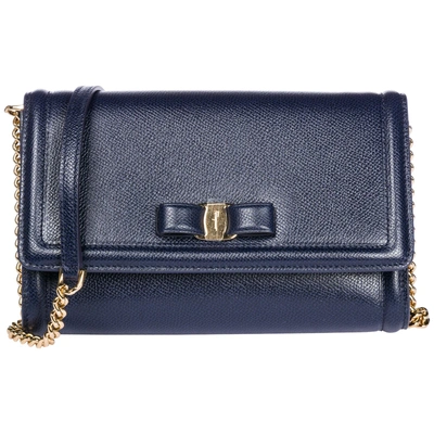 Shop Ferragamo Women's Leather Clutch With Shoulder Strap Handbag Bag Purse  Bow Vara In Blue