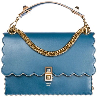 Shop Fendi Women's Leather Shoulder Bag Kan I In Blue