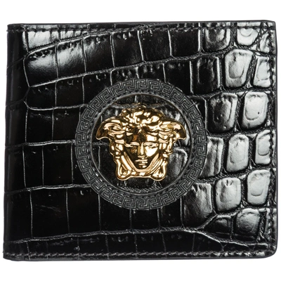 Shop Versace Men's Genuine Leather Wallet Credit Card Bifold In Black