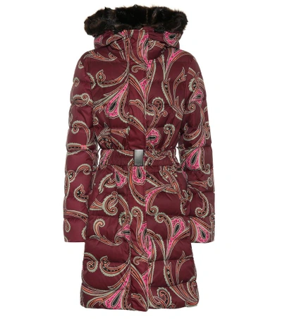 Shop Etro Faux Fur-trimmed Printed Coat In Red