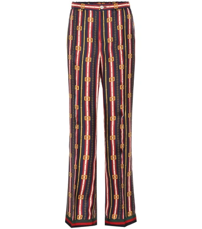 Shop Gucci Square Gg Silk Pants In Multicoloured