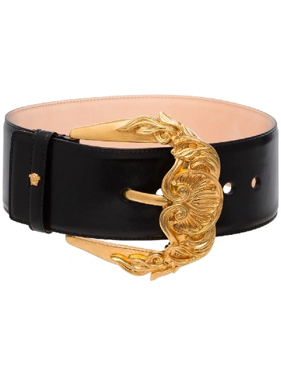 VERSACE BAROQUE BUCKLE TRIBUTE真皮腰带 - 黑色