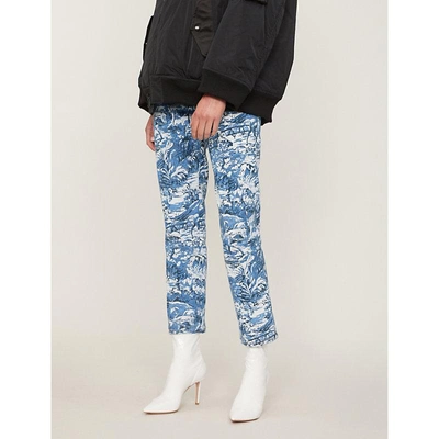 Shop Off-white Tapestry Straight High-rise Jeans In Med Blue