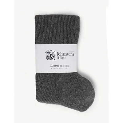 Shop Johnstons Ribbed Cashmere Socks In Mid Grey