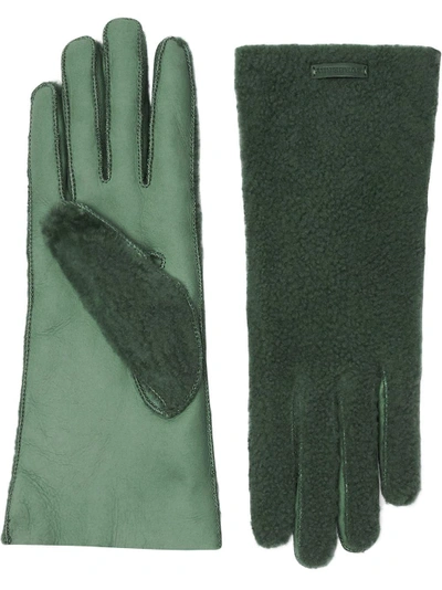 Shop Burberry Shearling And Leather Gloves - Green