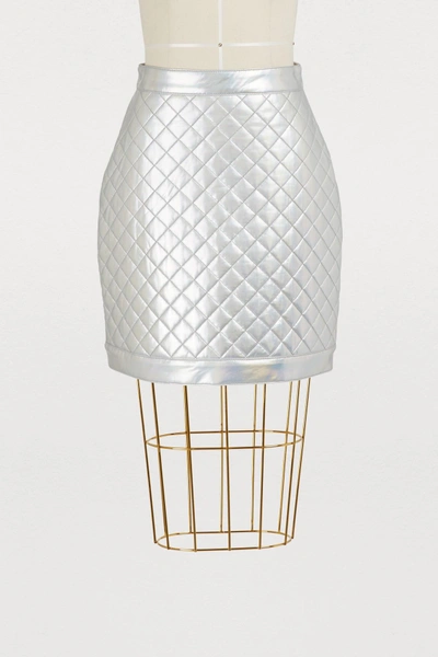 Shop Balmain Quilted Mini Skirt In Argent Hologramme C4605