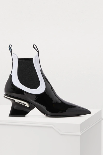 Shop Prada Leather And Neoprene Ankle Boots In Black / White