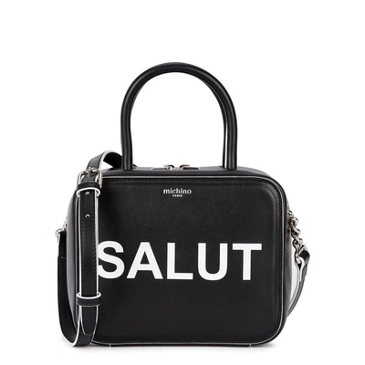 Shop Michino Paris Squarit Salut Leather Shoulder Bag In Black And White