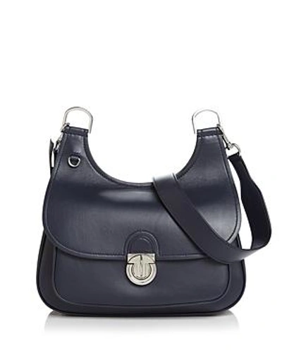Shop Tory Burch James Medium Leather Saddle Bag In Tory Navy/gold