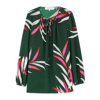 Shop Diane Von Furstenberg Green Printed Silk Blouse In Dark Green