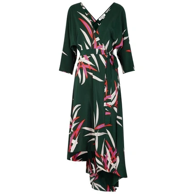 Shop Diane Von Furstenberg Eloise Printed Silk Midi Dress In Dark Green