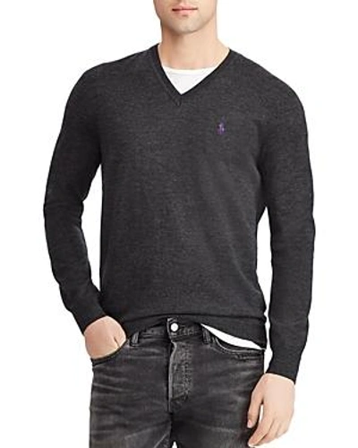 Shop Polo Ralph Lauren Washable Merino Wool V-neck Sweater In Granite