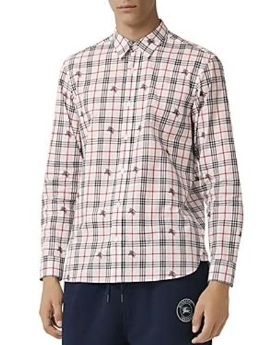 Shop Burberry Edward Equestrian Knight-print Regular Fit Shirt In Natural White