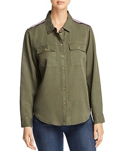 Shop Velvet Heart Saphire Long Sleeve Military Shirt In Olive