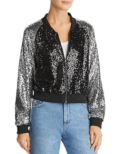 Shop Lucy Paris Sequined Bomber Jacket In Black/silver