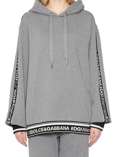 Shop Dolce & Gabbana Logo Stripe Hoodie In Grey