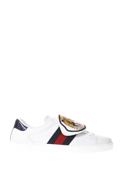 Shop Gucci Tiger Embroidered Ace Sneakers In White
