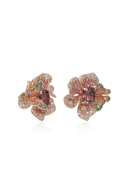 Shop Anabela Chan Rose Peony Earrings In Brown