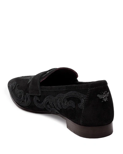 Shop Bougeotte Flaneur Embroidered Suede Penny Loafers In Black