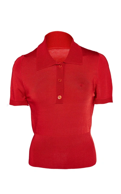 Shop Brandon Maxwell Short Sleeve Polo Shirt In Red