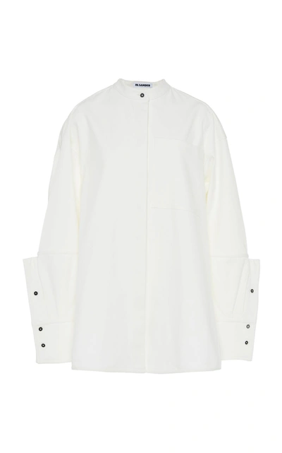 Shop Jil Sander Gloria Collarless Cotton Shirt In White
