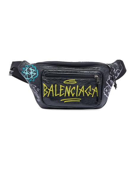 Balenciaga Graffiti Printed Leather Belt Pack In Black | ModeSens