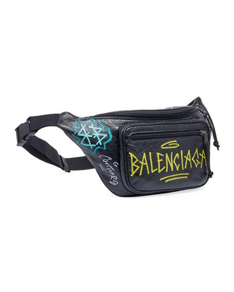 Balenciaga 'explorer Graffiti' Print Leather Bum Bag In Black | ModeSens