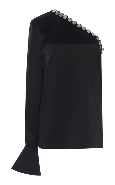 Shop David Koma Scallop Single-sleeve Satin Shirt In Black