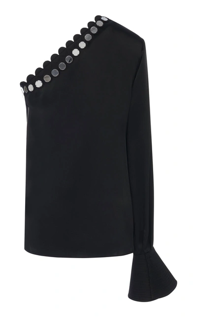 Shop David Koma Scallop Single-sleeve Satin Shirt In Black