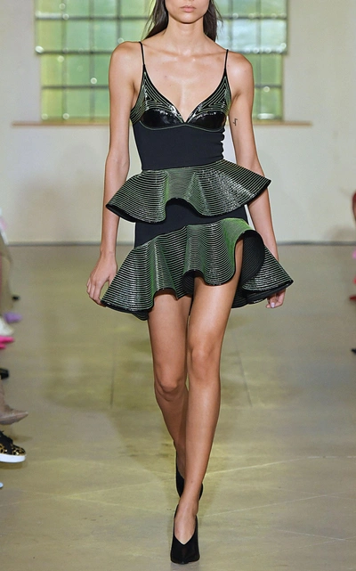 Shop David Koma Peplum -waist Cady Flounce Mini Dress In Black