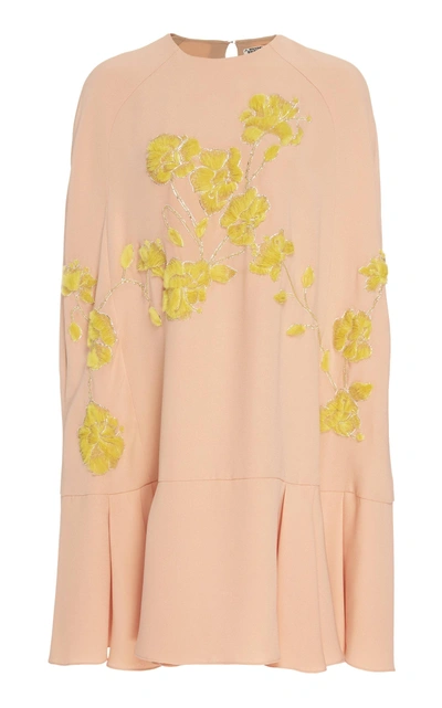 Shop J Mendel Mini Silk Cape Dress With Floral Embroidery In Pink