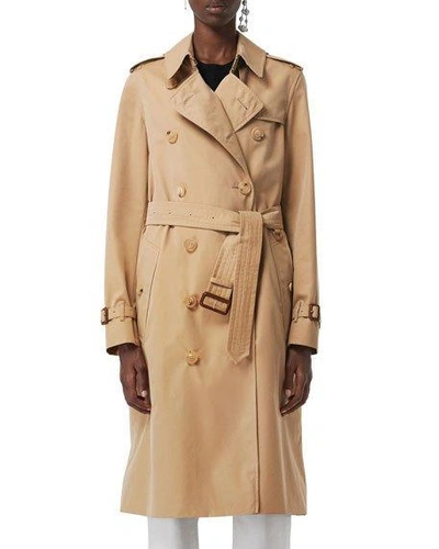 Shop Burberry Kensington Heritage Belted Long Trench Coat In Honey