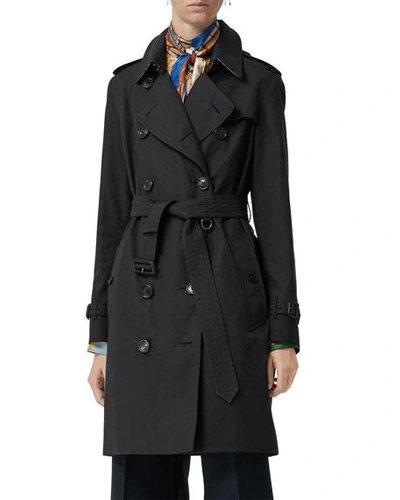 Shop Burberry Kensington Heritage Belted Long Trench Coat In Midnight