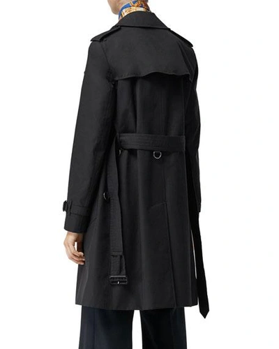 Shop Burberry Kensington Heritage Belted Long Trench Coat In Midnight