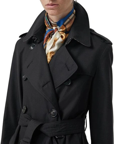 Shop Burberry Kensington Heritage Belted Long Trench Coat In Midnight