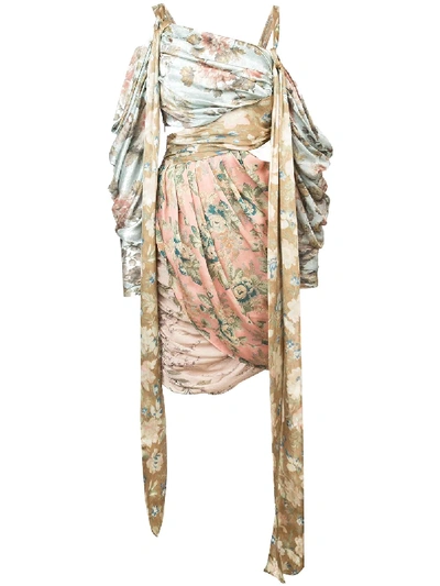 Shop Zimmermann Draped Floral Print Dress In Multicolour