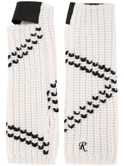 Shop Raf Simons Contrast Knitted Gloves - White