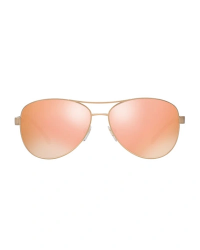 Shop Burberry Mirrored Steel Aviator Sunglasses In Gold
