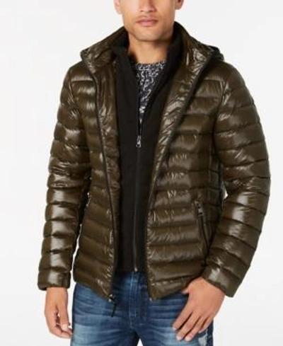 Shop Calvin Klein Men's Packable Down Hooded Puffer Jacket In Moss