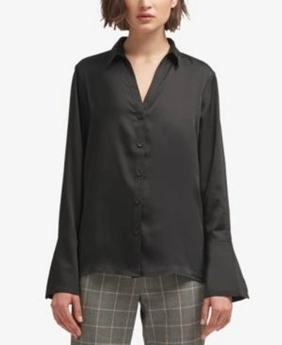 Shop Dkny Flared-sleeve Button-front Top, Created For Macy's In Black