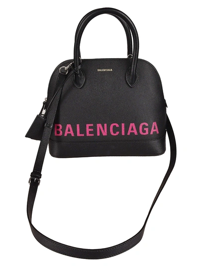 Shop Balenciaga Ville Small Logo Tote In Noir/rose Shocking