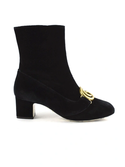 Shop Gucci Black Velvet Ankle Boot With Double G. In Nero