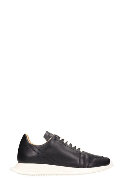 Shop Rick Owens Oblique Race Up Black Leather Sneakers