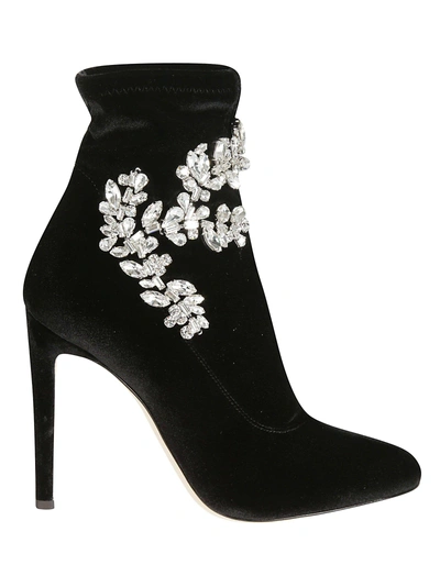 Shop Giuseppe Zanotti Embellished Velvet Boots In Nero