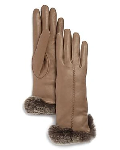 Shop Bloomingdale's Rex Rabbit Fur-trim Leather Gloves - 100% Exclusive In Beige