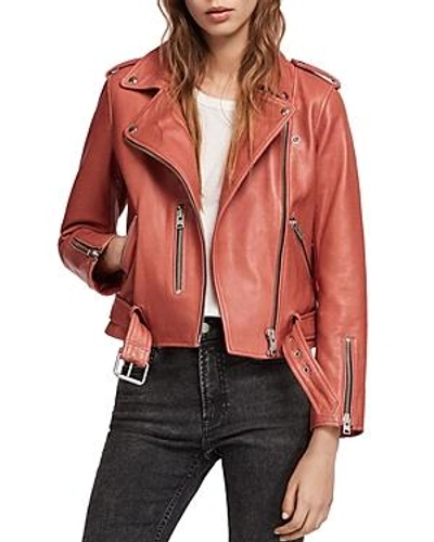 Shop Allsaints Balfern Leather Biker Jacket In Vintage Pink