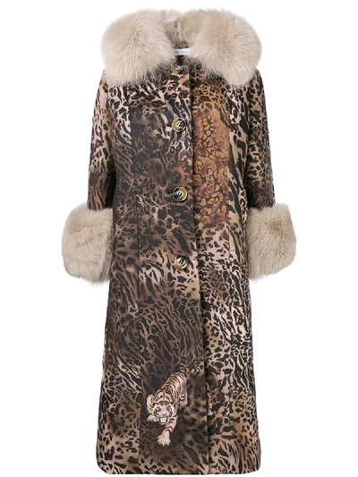 Shop Saks Potts Animal Print Long Coat - Brown