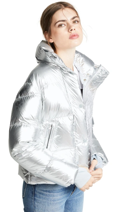 Shop Sam Andi Short Down Jacket In Silver/ice