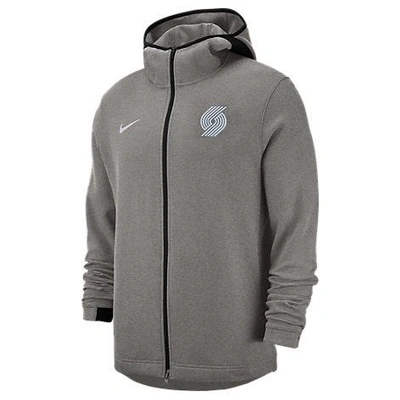 Shop Nike Men's Portland Trail Blazers Nba Dri-fit Showtime Full-zip Hoodie, Grey